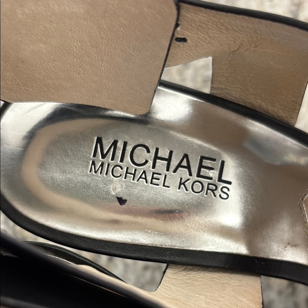 Michael Kors Black Leather Heels with Cross-Strap Design - Picture 3 of 10